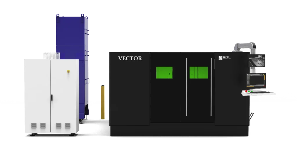 Vector Vista frontal de la máquina cortadora por láser de fibra